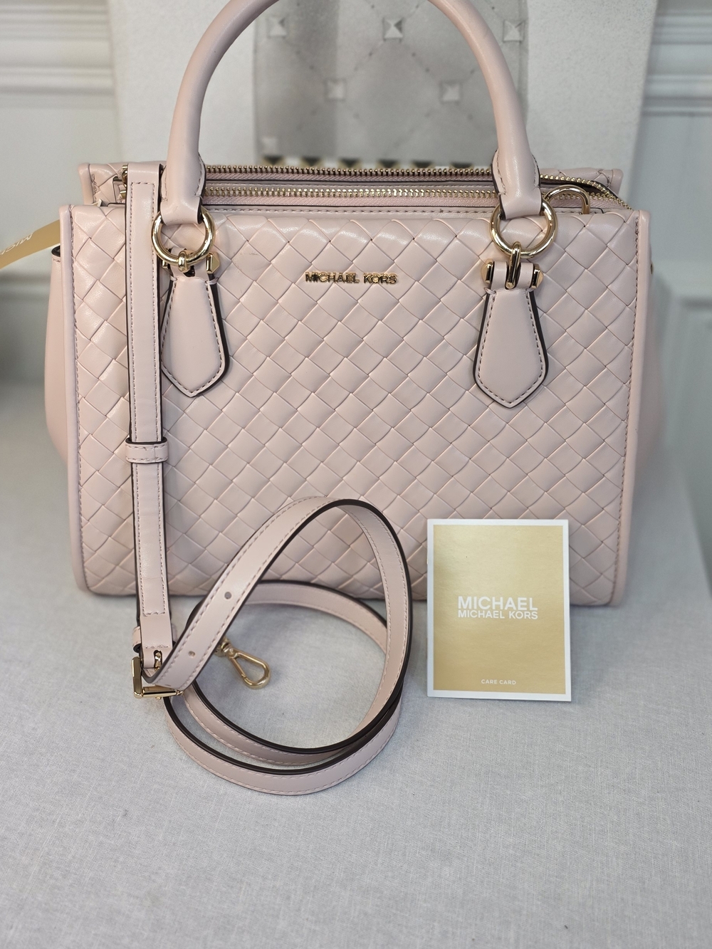 Michael Kors Blush Pink Woven Leather Satchel - Picture 7 of 8